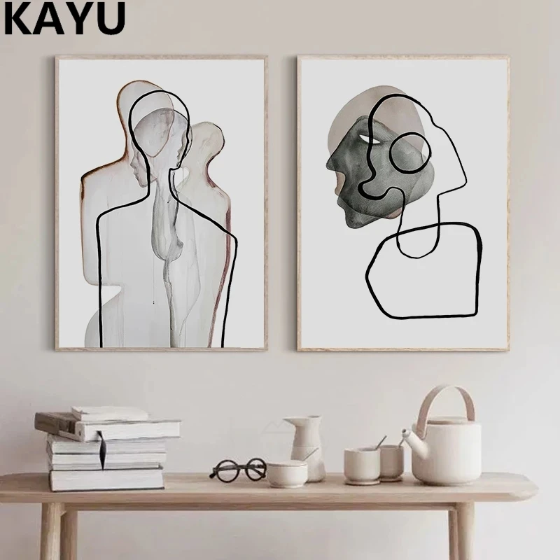 

Настенный плакат, черно-белая фигурка, холст, Художественная печать, Современная Абстрактная живопись, минималистичные картины для гостино...