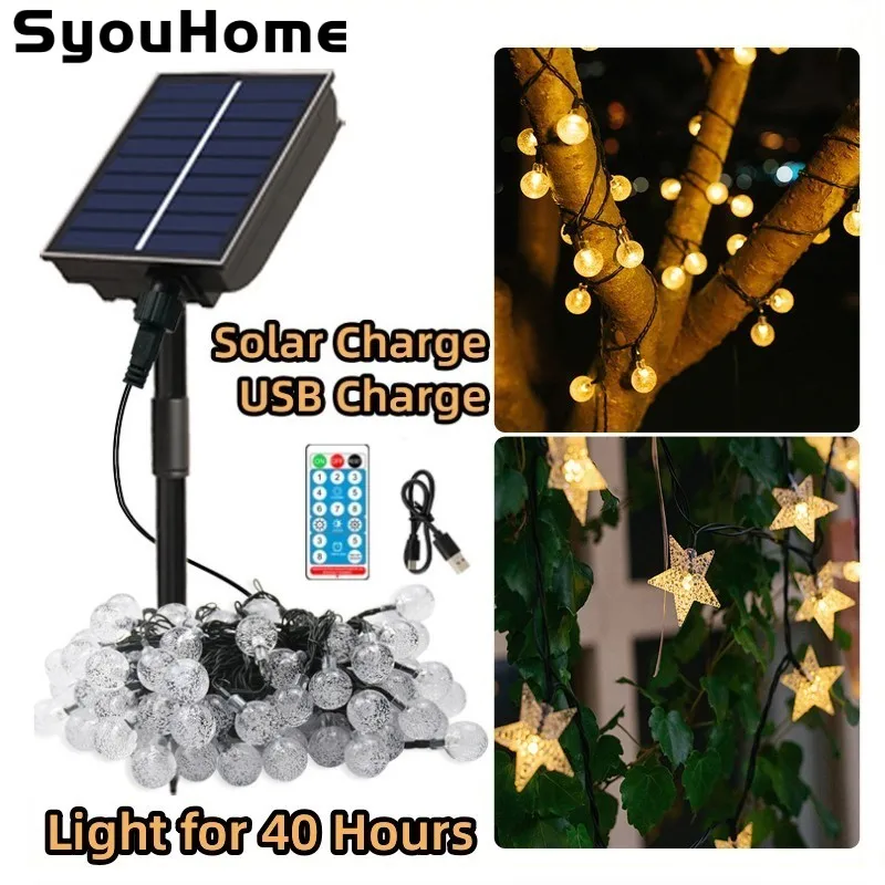 

LED Solar String Lights Outdoor with Remote Control Waterproof Christmas Garden Party Decor Fairy Strip Light Support USB Charge