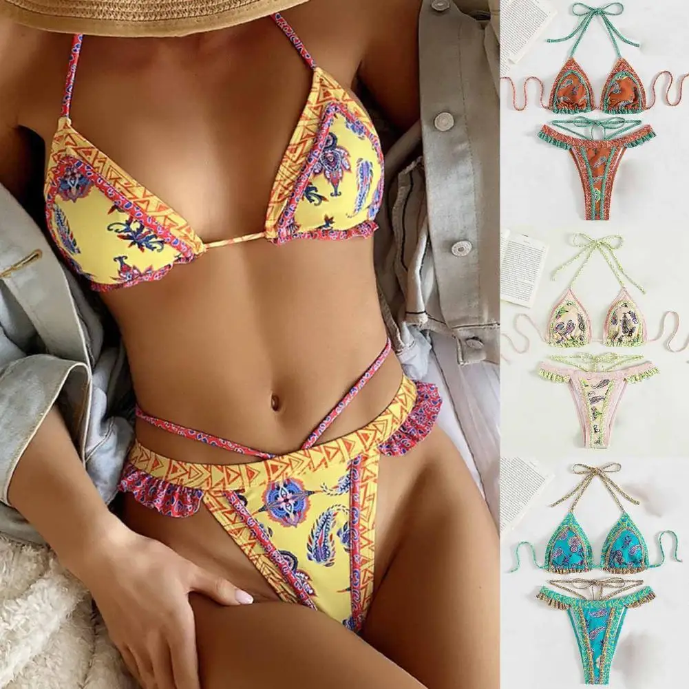 

Summer Bikini G-string Swimwear Set Bohemia Style Three-point Trendy Two-piece Bathing Suit