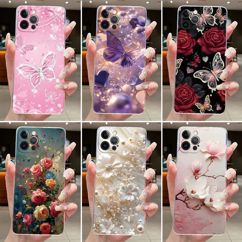 Фото Чехол для iPhone 12, 12Pro, 12ProMax, роскошный модный чехол с изображением бабочки и цветов, прозрачный, мягкий, из ТПУ, силиконовый чехол для iPhone 12 Pro Max №1