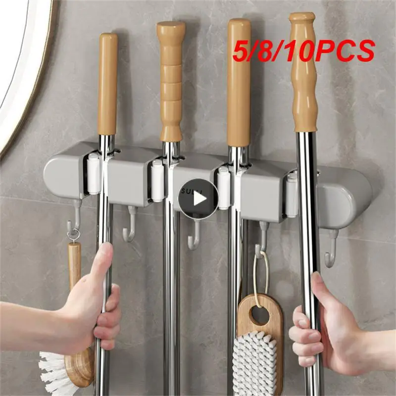 

5/8/10PCS Strong Bearing Capacity Wall Mounted Brush Support Multifunctional Mop Holder Solid And Stable Broom Hanger