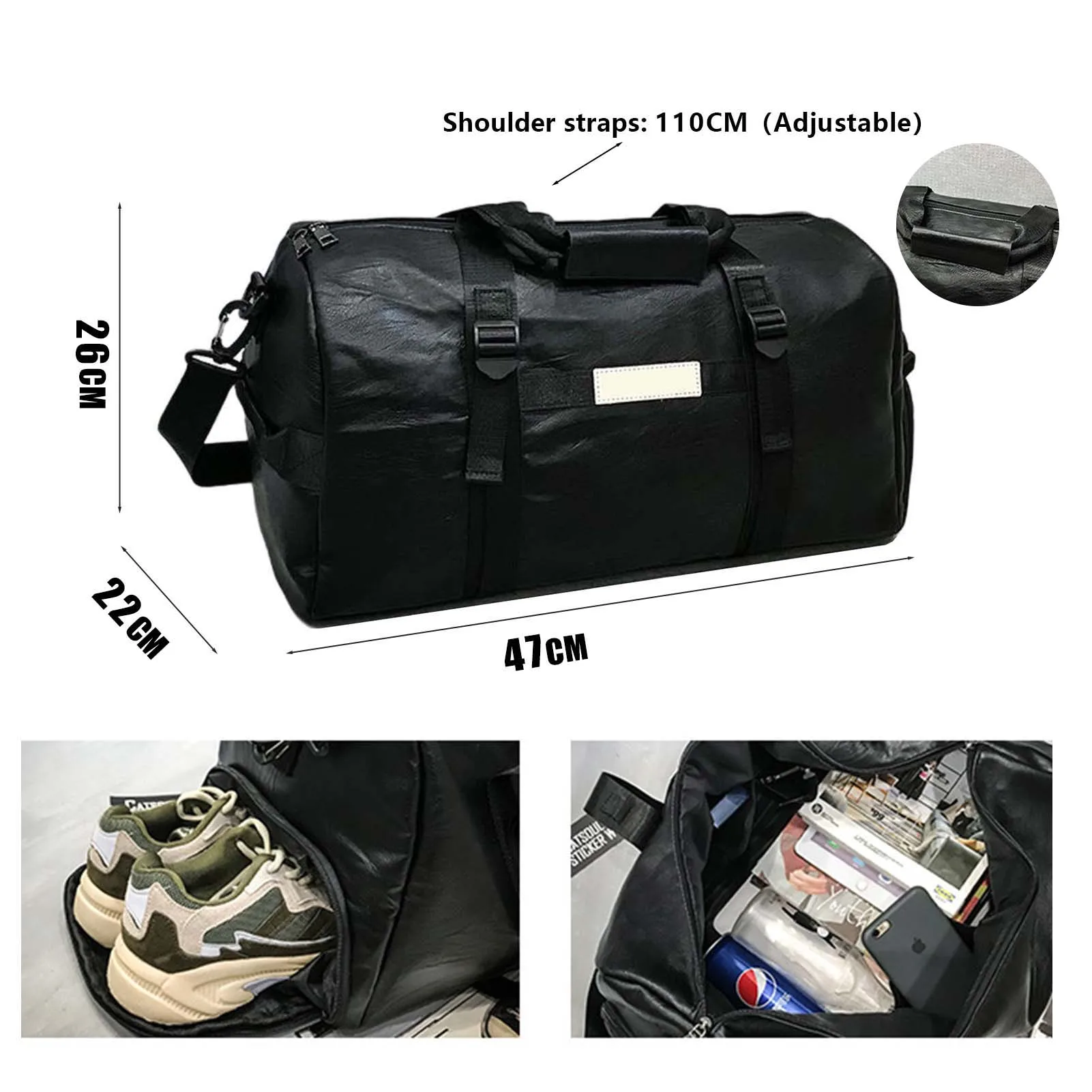 Leather Luggage Bag With Shoe Compartment Multipurpose Waterproof Shoulder Bag For Running Fitness