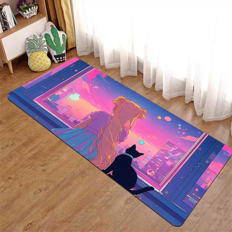 

Kawaii Sailor Moon Corridor Carpet Entrance Door Mats Welcome Absorbent Bathroom Rug Home Kitchen Decor Floor Bath Bedroom Mat