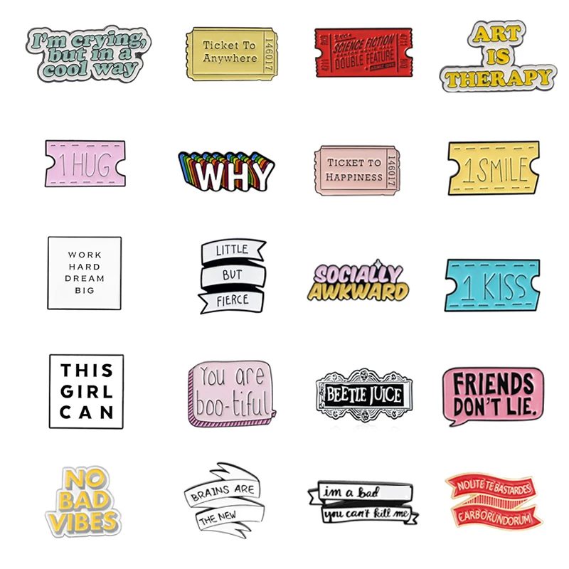 

Quote Letters Brooches Film Ticket Badge FRIENDS DON'T LIE Lapel Pins Creative Collection Jewelry For Women Men
