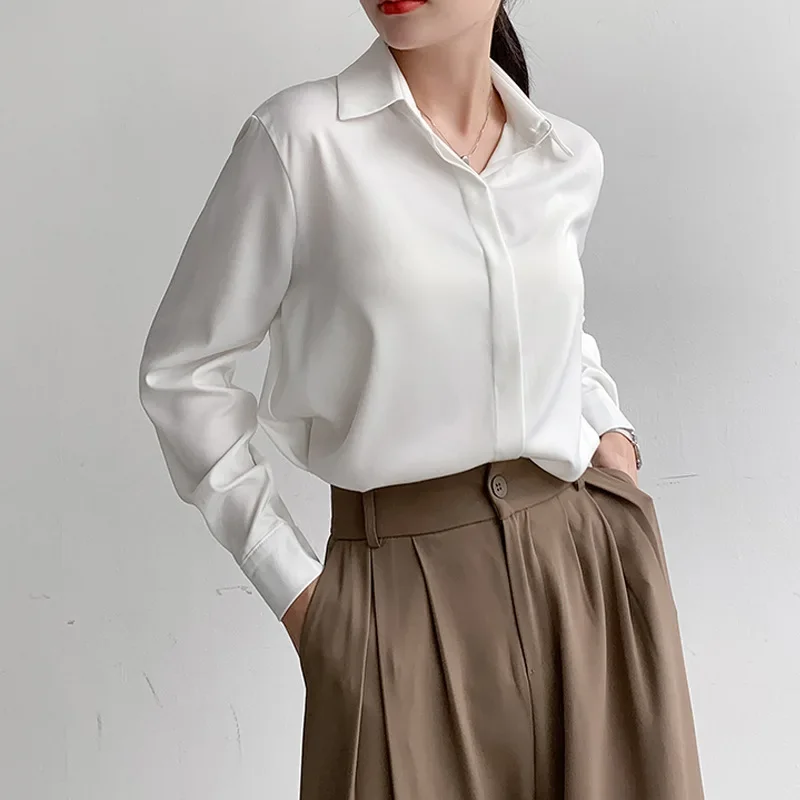 Женская осенняя универсальная винтажная рубашка с длинным рукавом и драпировкой