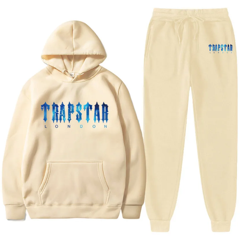 

2022 New Brand TRAPSTAR Printed Sportswear Men 17 Colors Warm Two Pieces Set Loose Hoodie Sweatshirt + Pants Set Hoodie Jogging