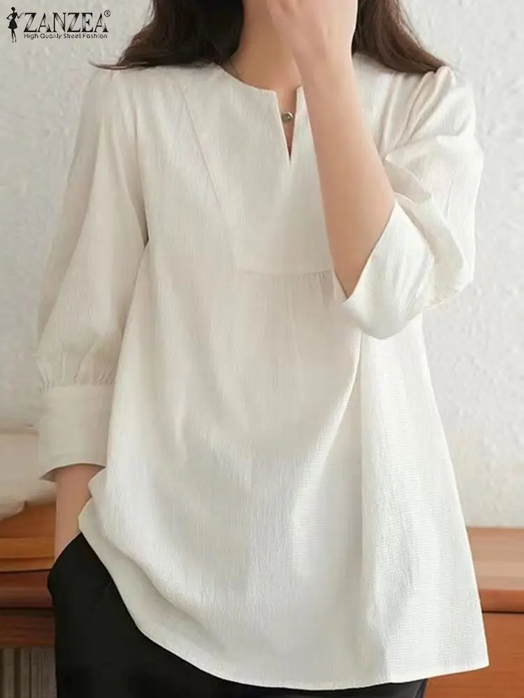 

Fashion Women ZANZEA Oversized Casual Solid Lapel Neck Blusa Femininas Long Sleeve Blouse Spring Office Lady Tops Tunic Chemise