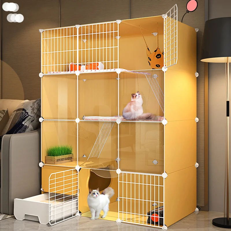 

Household Indoor Cat Cages Transparent Cat House Living Room Balcony Pet Cat Fence with Toilet Cat Litter Box Cat Villa Pet Cage