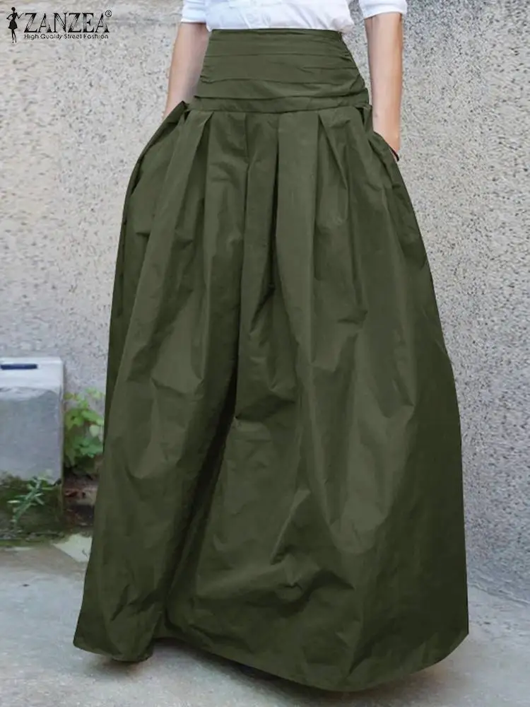 

ZANZEA Fashion Women High Waist Solid Long Skirt Jupe Vintage Casual Loose Maxi Skirts Summer Party Skirt Faldas Saia Robe Femme
