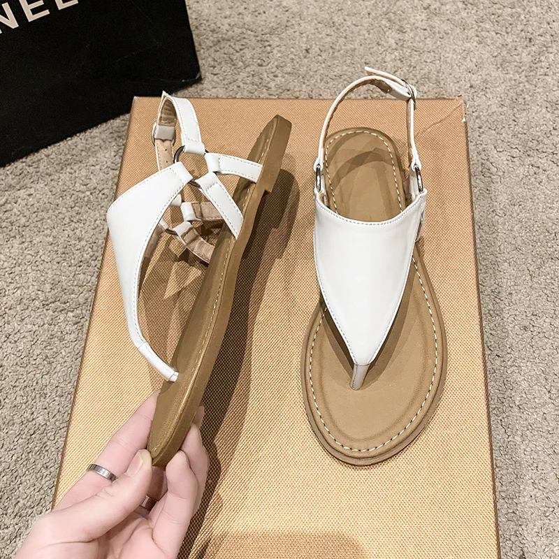 Women's Casual Holiday Beach Sandals 2023 Summer New Round Toe Flat Flip Flops Ladies Retro Bohemian Slippers Sandalias Mujer