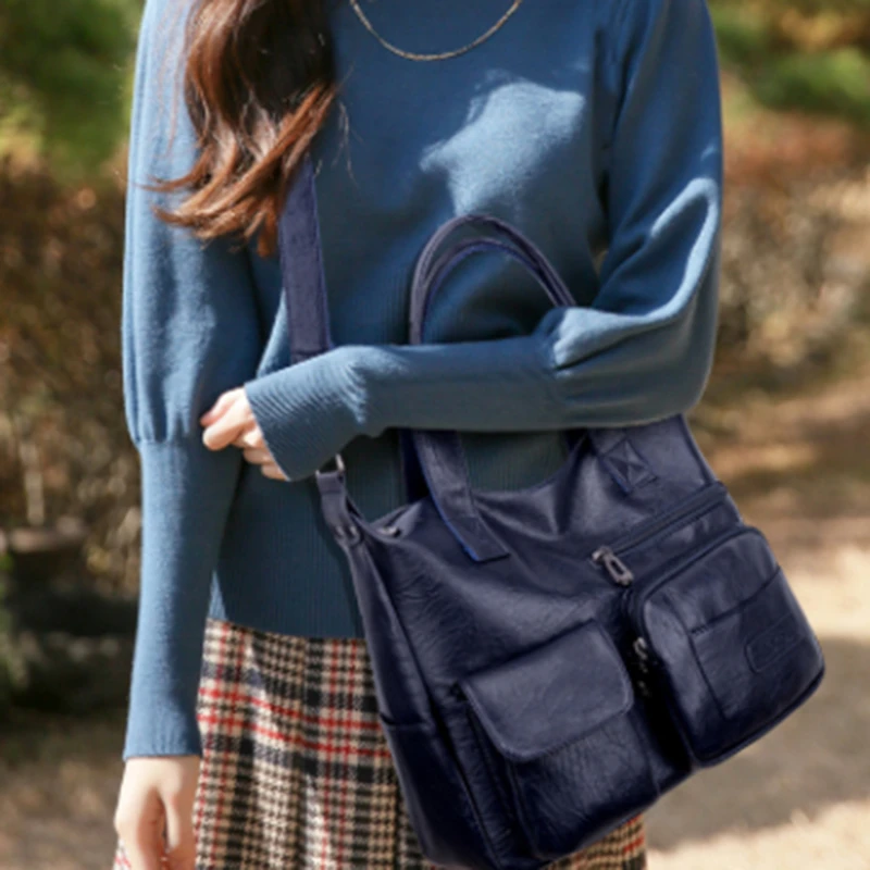 

Vintage Casual Style Shoulder Bags For Women PU Leather Solid Color Tote Handbags Ladies Trendy Simple Messenger Bag 2022
