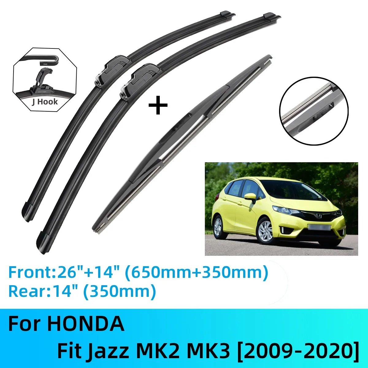 Щетки стеклоочистителя передние и задние для HONDA Fit Jazz MK2 MK3, J U Hook 2009-2020 2015 2016 2017 2018 2019 2020