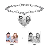 customized logo name engrave family photo text banglebracelet stainless steel bracelets for women men id bracelet jewelry gifts