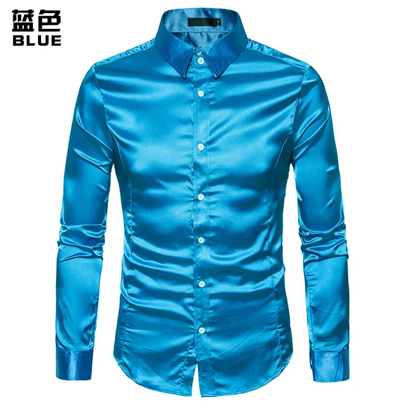 Mattswag Mens Luxury Shiny Tuxedo Shirts Long Sleeve Nightclub Party Stage Wedding Shirts Casual Slim Fit Stylish Camisa Hombre