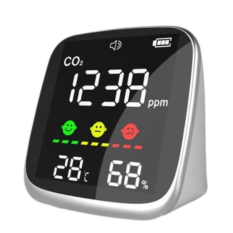 

Hot Air Quality Monitor Detect CO2,Temperature Humidity ,Manual Set Alarm Threshold And Turn On/ Off CO2 Alarm Sound