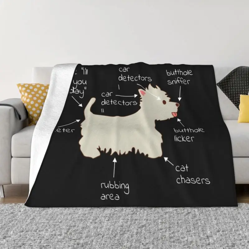 

Одеяло Westie с анатомической собакой, Фланелевое мягкое теплое флисовое покрывало West Highland White Terrier, для кровати, дивана, офиса, весны
