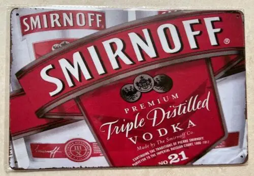Фото SMIRNOFF VODKA МЕТАЛЛИЧЕСКАЯ ПЛАКОВАЯ ВИНАЧКА ПАБ-БАР МУЖСКОЙ ГАРАНДА КОКТЕЙЛЬ КАФЕ 20x30см №1