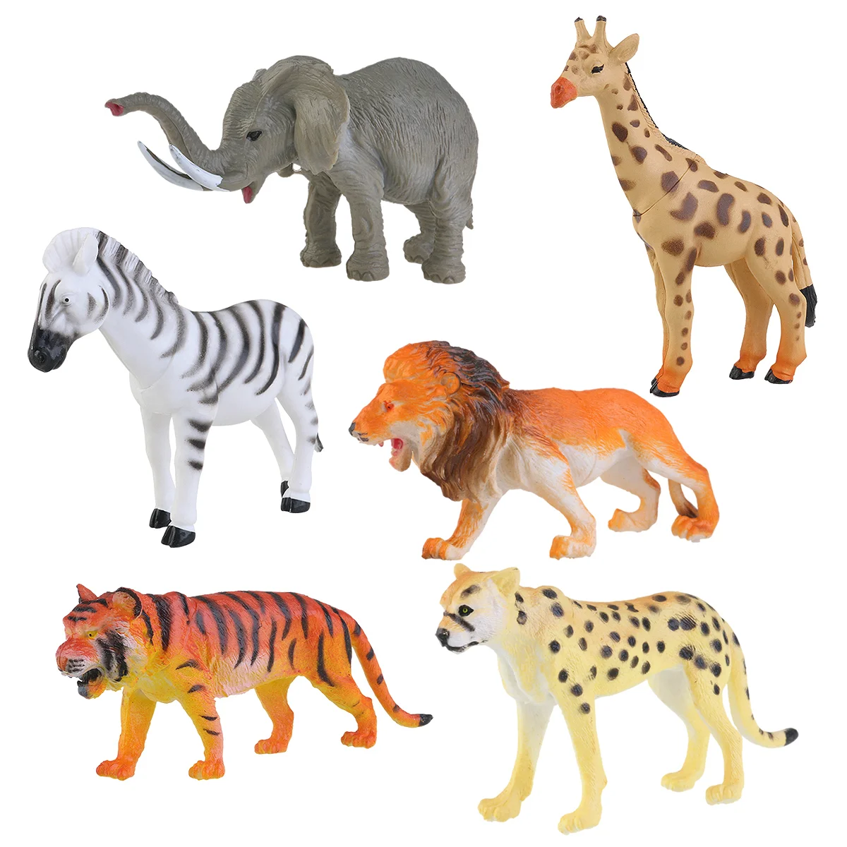 

6Pcs Simulated Wild Animals Model Action Figure Giraffe Zebra Leopard Elephant Model Educational Learning Playset