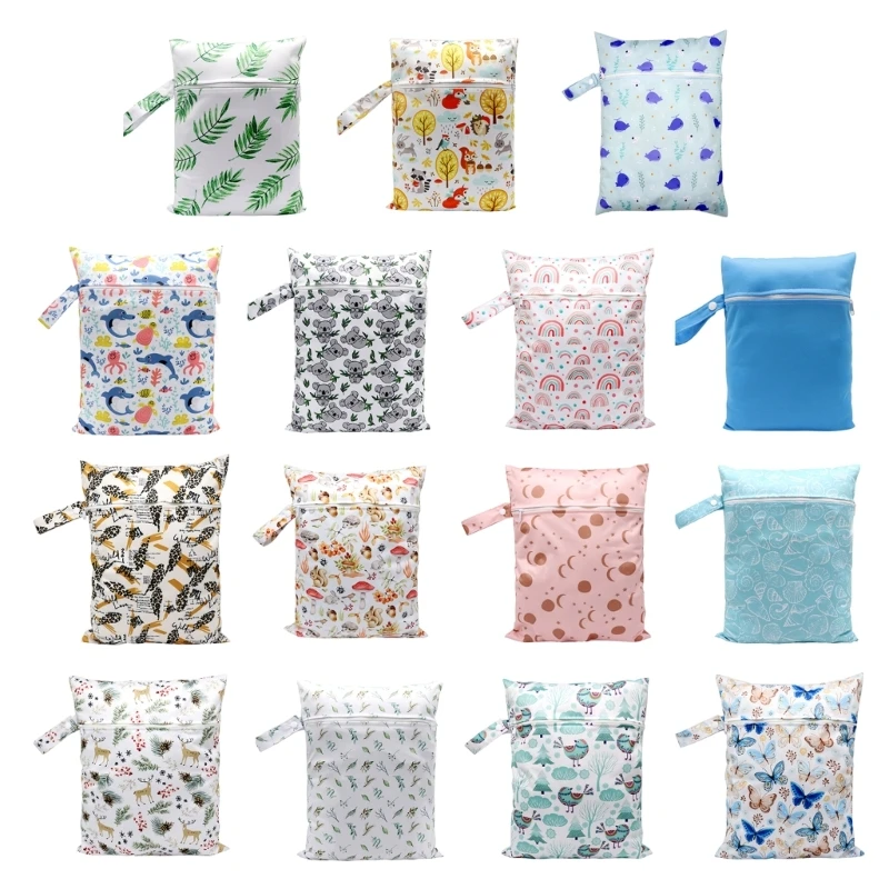 77HD Versatile Baby Diaper Bag Cartoon Print Wet Dry Nappy Zipper Handbag Stroller Carry Pack for Travel & Organization