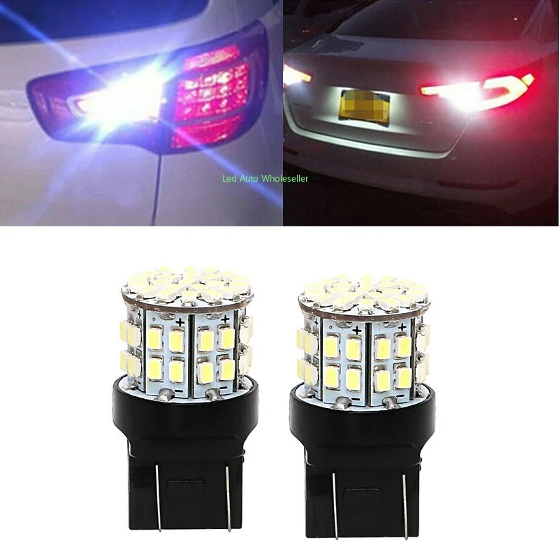 100 X T20 7443 W21/5W Brake Light Bulbs 3020 50 LED 1206 SMD Dual Intensity Tower Tail Stop Signal reversing lamp white