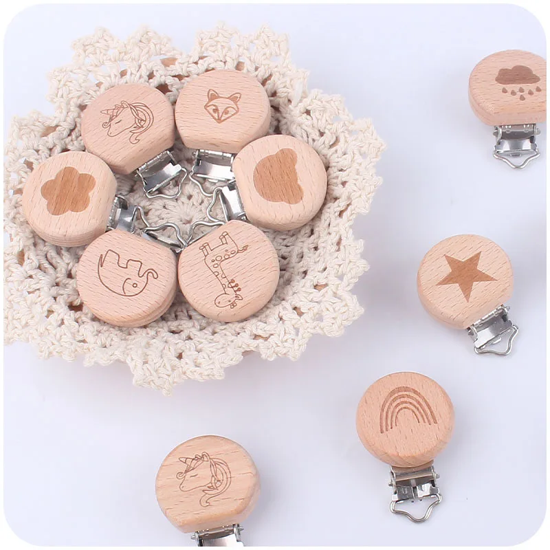 Бусы-клипсы деревянные полукруглые из бука с мультяшными животными 5 шт. |