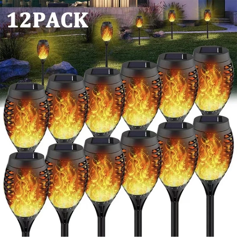 1/2/4/6/8/10/12Pcs Solar Flame Torch Light Flickering Light Waterproof Garden Decoration Outdoor Lawn Path Yard Patio Floor Lamp