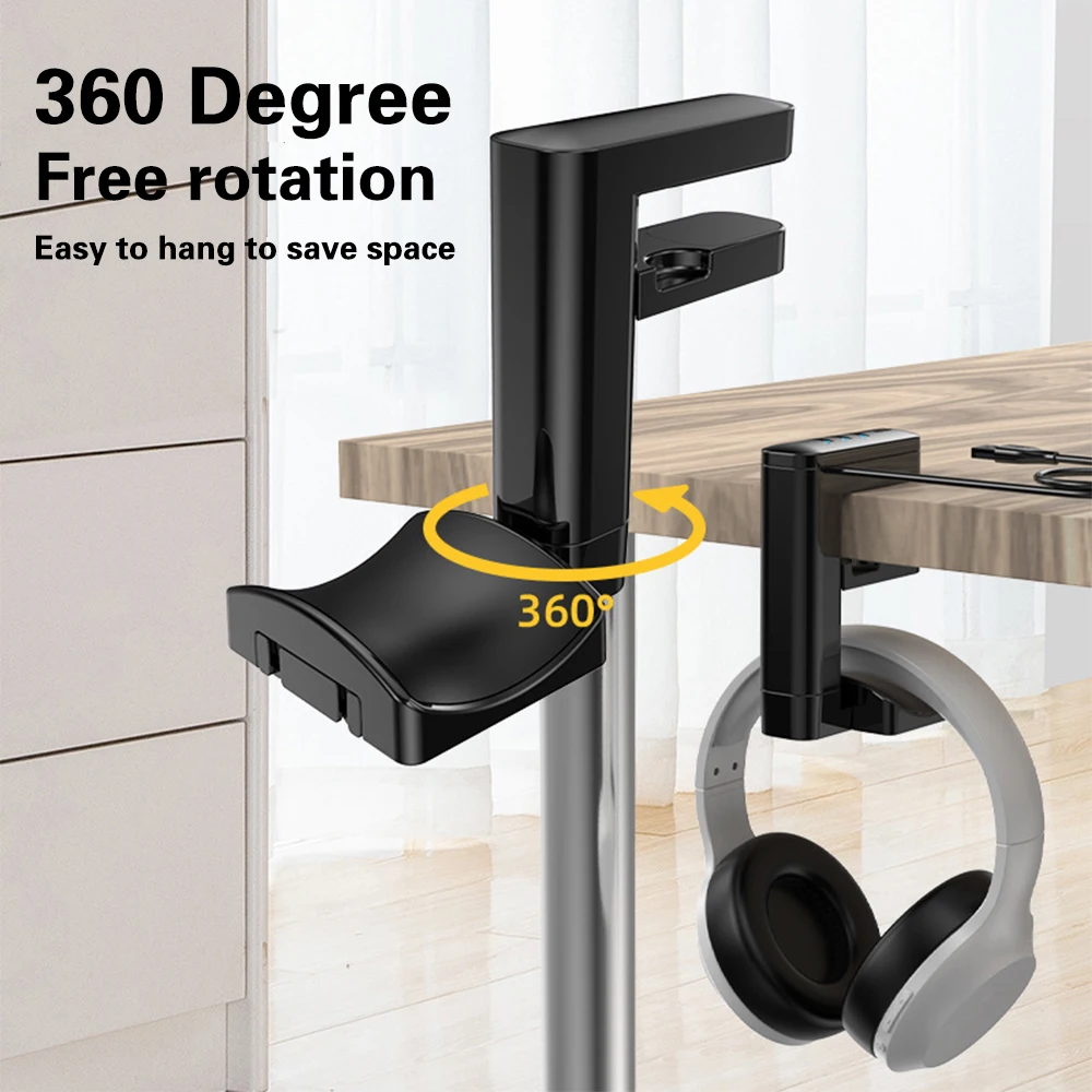 

Headphone Stand Universal PC Gaming Swivel Headset Holder with 3 USB Ports Under Desk Headphones Hook Hanger Earphones Bracket