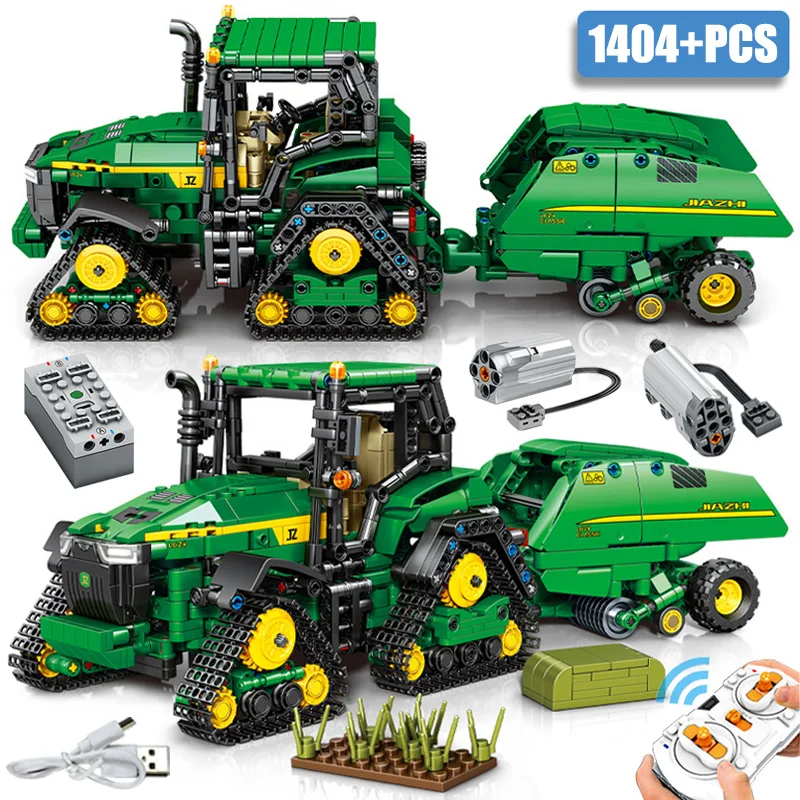 

Технический сборный аппарат John Deere 1404 шт., строительные блоки MOC, механический трактор, кирпичи, игрушки, подарки для детей и взрослых