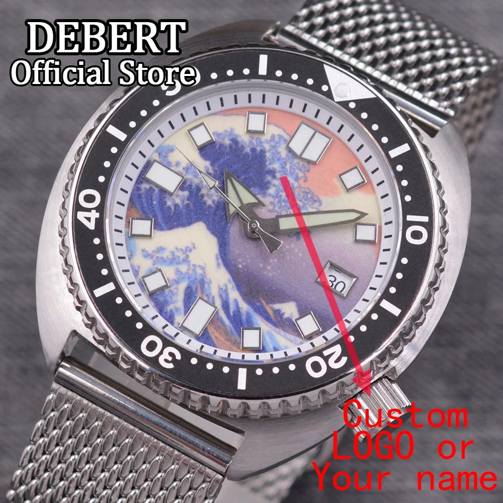 

Custom logo DEBERT 45mm Automatic Men Watch Case 24 Jewels NH35A Movement Mental Band Sapphire Glass Mechanical Men Watch