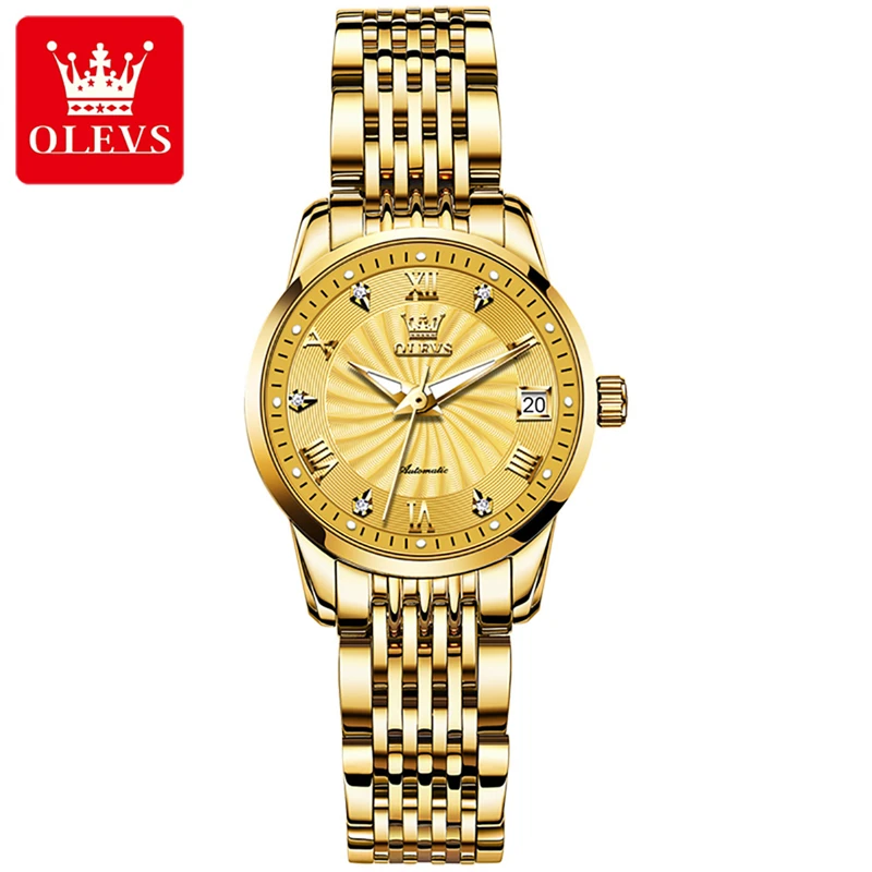OLEVS 2023 Fashion Womens Gold Mechanical Watch Stainless Steel Calendar Display Luminous Hands Automatic Watches Reloj Mujer enlarge