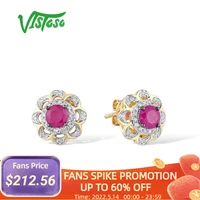 vistoso 14k 585 yellow gold stud earrings for women sparkling natural ruby diamond delicate flower elegant trendy fine jewelry