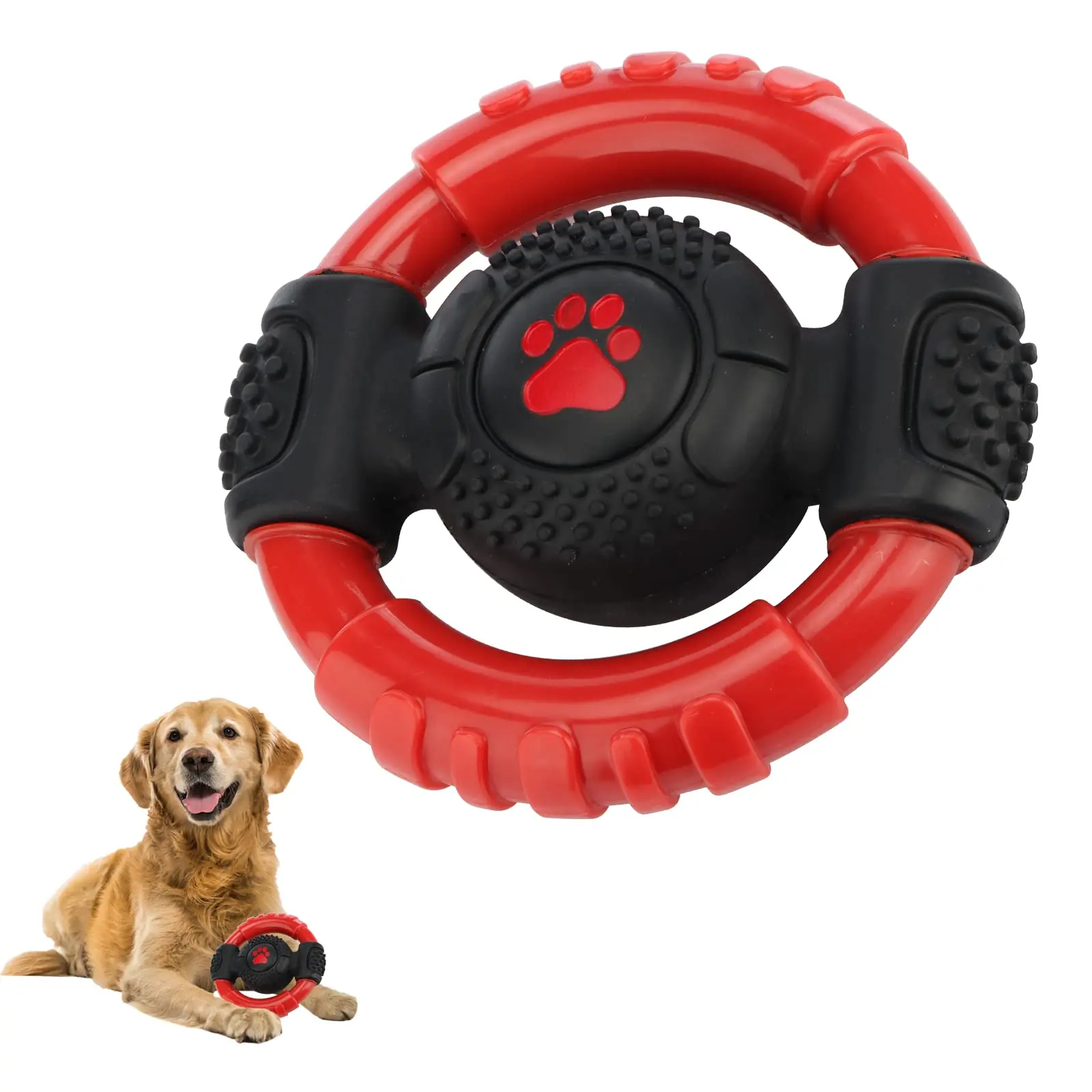 

Squeaky Dog Chew Toys for Aggressive Chewers Rubber Dog Toys, Indestructible for Medium and Large Dogs, Steering Wheel Dog Toys