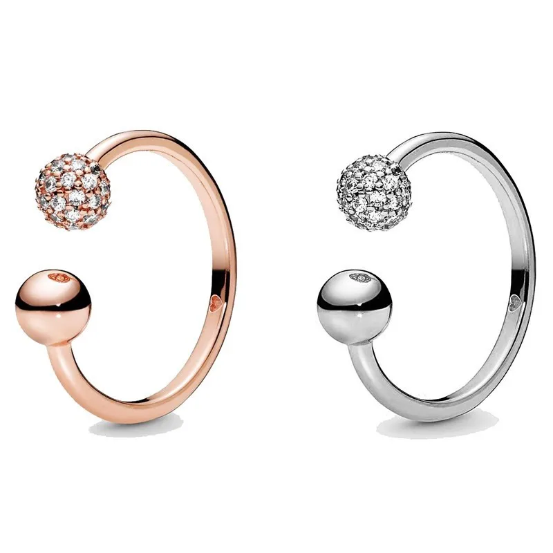 

Original Moments Rose Polished & Pave Bead Open Ring For Women 925 Sterling Silver Wedding Gift Fashion Jewelry