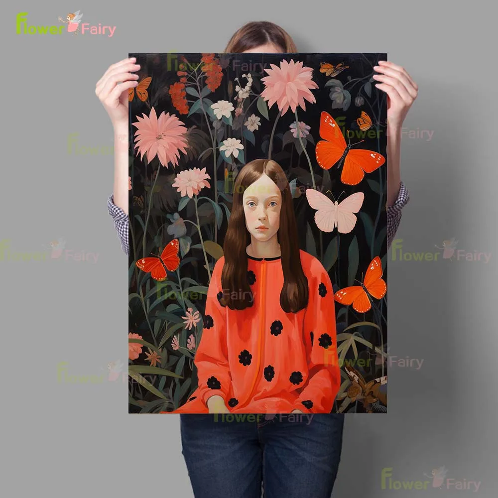 Иллюстрация портрет Девушки Бабочка девушка плакат настенное Искусство Холст