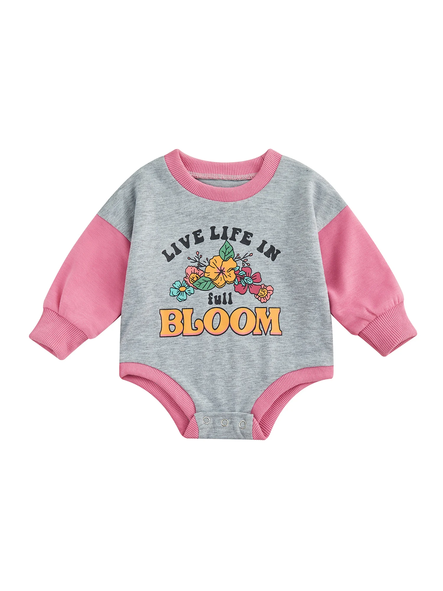 

Newborn Baby Girl Letter Sweatshirt Romper Fashion Long Sleeve Colorblock Bodysuit Fall Outfits