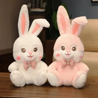 305565cm kawaii white pink cartoon big eared rabbit plush dressed pillow doll quality animal crossing plush baby room toys