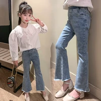 2022 spring summer teens girl clothes denim jeans fashion patchwork harajuku tight flared pant child high elastic waist 12 years