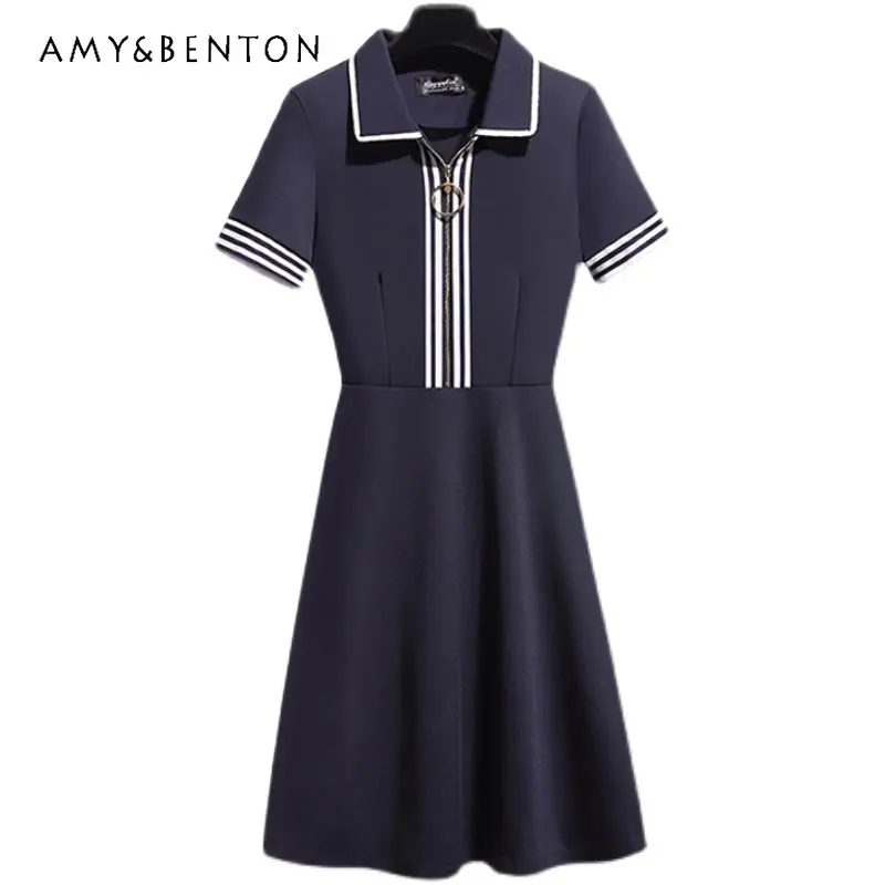 

Женское Деловое платье контрастных цветов, облегающее ТРАПЕЦИЕВИДНОЕ платье в полоску с отложным воротником и коротким рукавом, прикрывающее живот