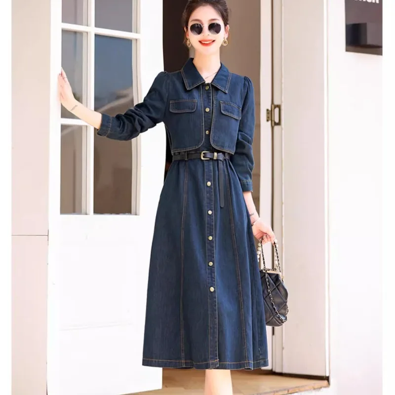 

Vintage Denim Women's Dresses Slim New Solid Long Sleeves Clothing Fashion Summer Patchwork Sexy Women Dress YCMYUNYAN