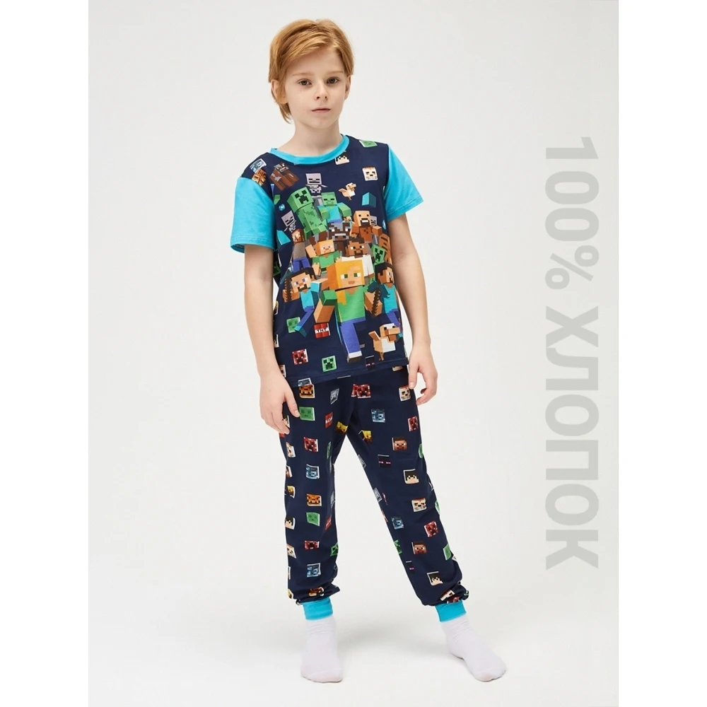 Пижамный комплект для мальчика Minecraft KPJ026c темно-синий хлопок 100% - купить по