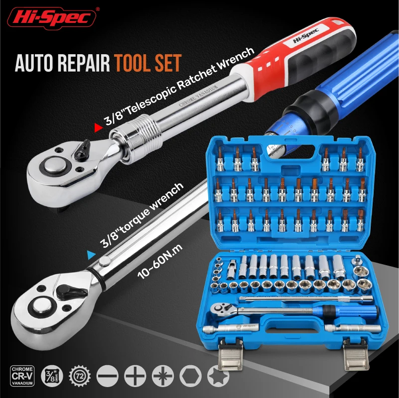 Hi-Spec Auto Repair Tool Set Socket Set Car Repair Tool Ratchet Torque Wrench Set Combo Tools Kit Auto Repairing Tool Set