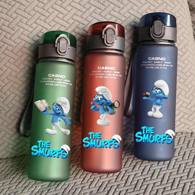 560ML Children's Large Capacity Smurfs Season Plastic Water Cup Outdoor Sports Travel Bottle Portable Leak Proof