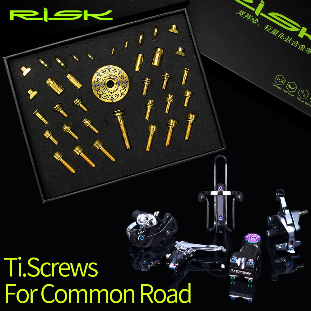 

RISK 36pcs Ultralight MTB Stem C Clip Brake Fixing Screw Gas Nozzle Cap Kit Conventional Road Bike Car Titanium Alloy Screws Set