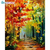 gatyztory coloring by number forest tree diy gift painting by numbers scenery drawing on canvas home decoration diy frame 40x50c