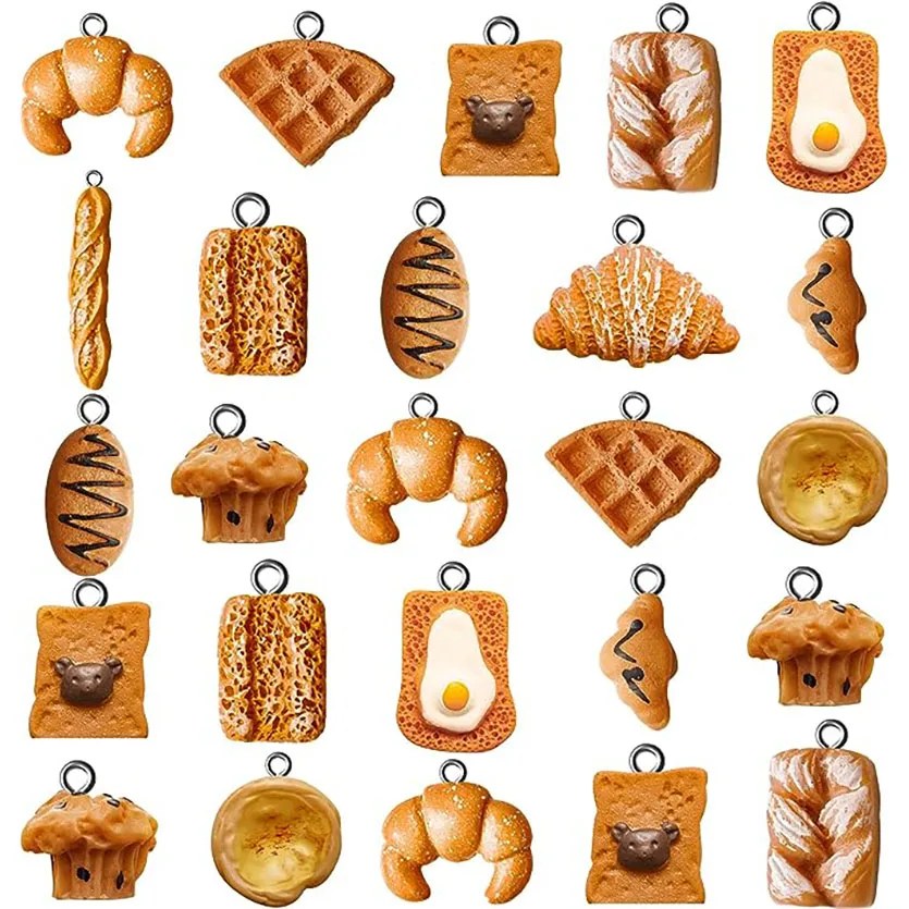 

Bread Toast Pendant Cute Food Hanging Baking Imitation Resin Charms for Making Necklace Jewelry Earring Children Girls DIY Craft