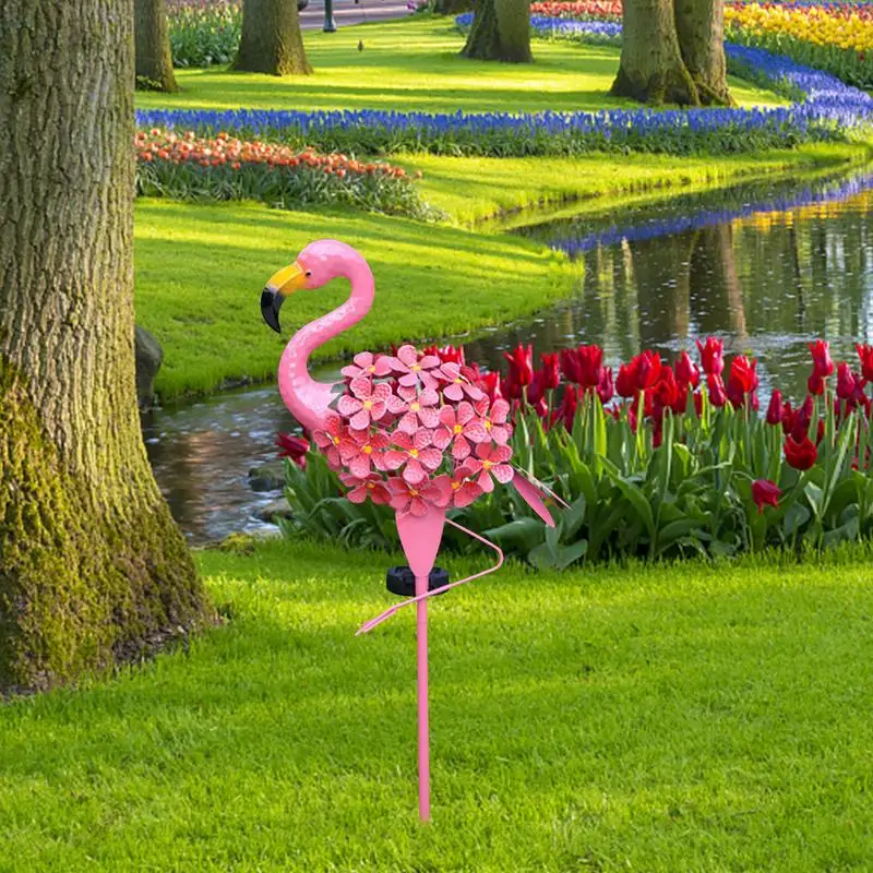 

Metal Flamingo Garden Decor Solar Lights Outdoor Garden Lights Pathway Pink Flamingo Stake with LED Lights Lawn Backyard Decor