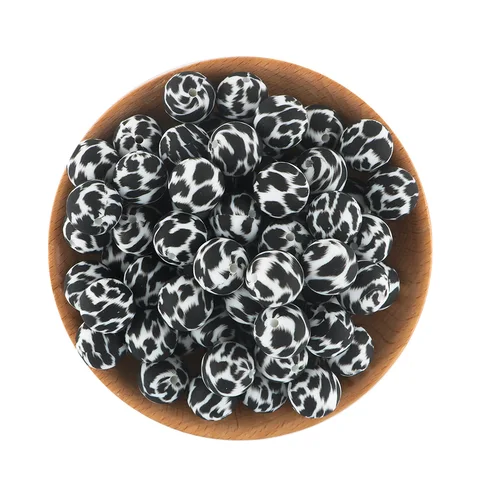 10 шт. 15 мм новые круглые силиконовые бусины с принтом для цепочки «сделай сам», для ожерелий, браслетов, ювелирных изделий, аксессуары