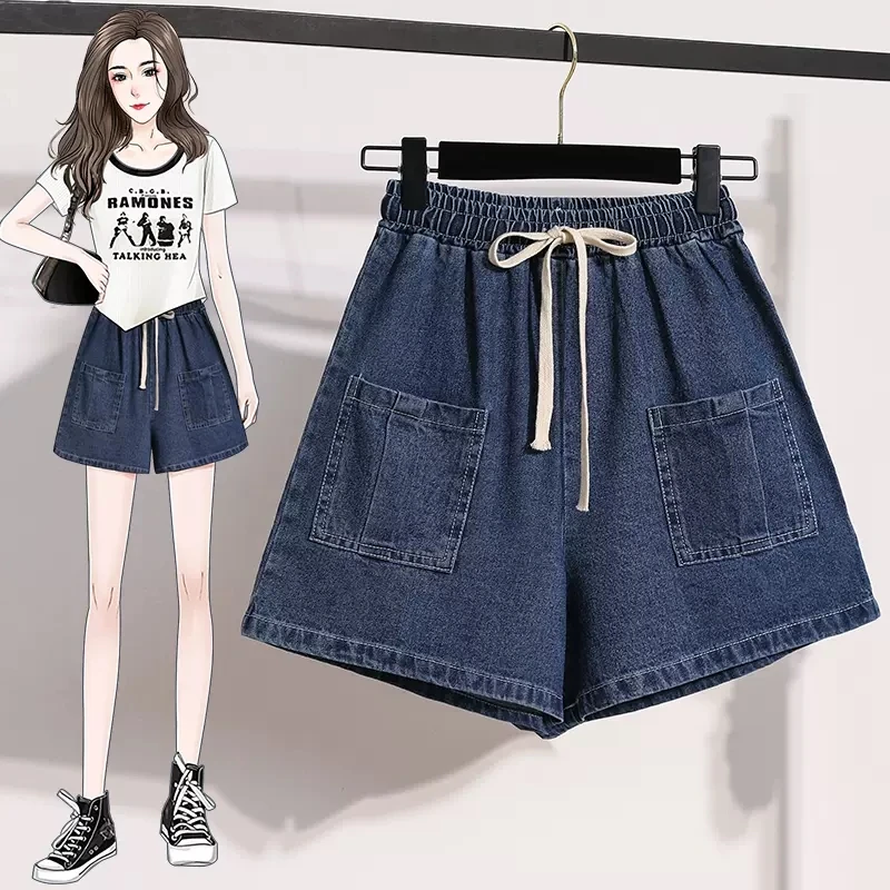 2023 New Summer Denim Shorts For Women's Clothing Summer Slim Capris Large Size 4XL 5XL Elastic Waist Shorts Pants AC228