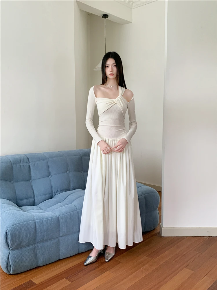 Вязаное лоскутное платье для женщин весной и осенью с новым выдолбленным