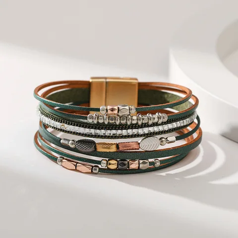 Многослойные кожаные браслеты supretu